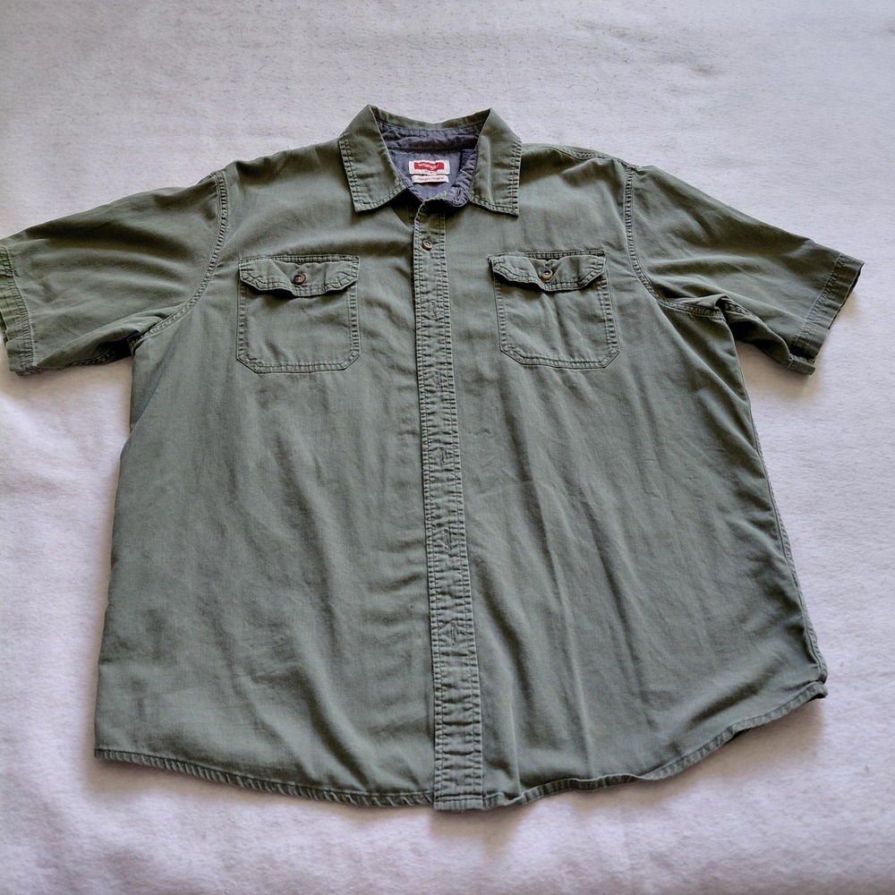 Wrangler Flex for Comfort Short Sleeve Button Up Shirt Mens Olive Green L Work